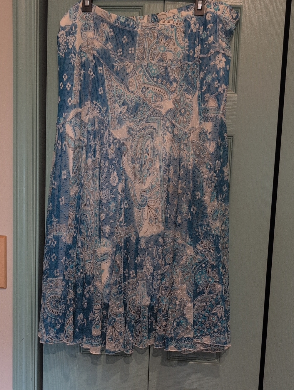 Coldwater Creek Blue and White Paisley Midi Skirt